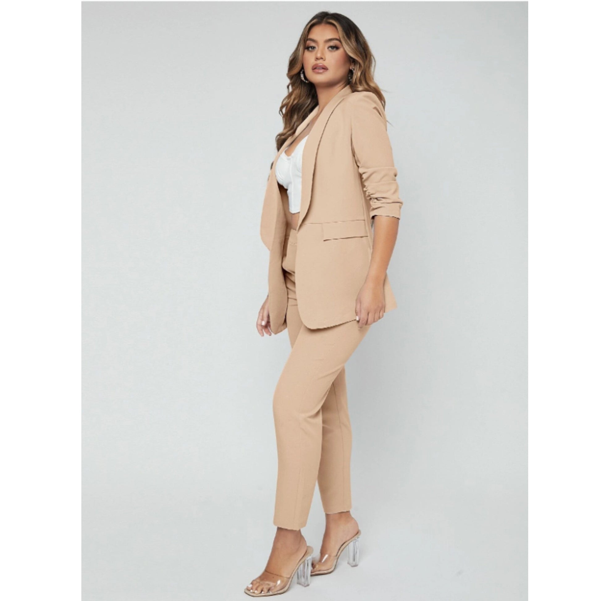 SHEIN Shein Women Sets M / Beige / 29 SHEIN -  Open Front Blazer & Trousers Suit Set