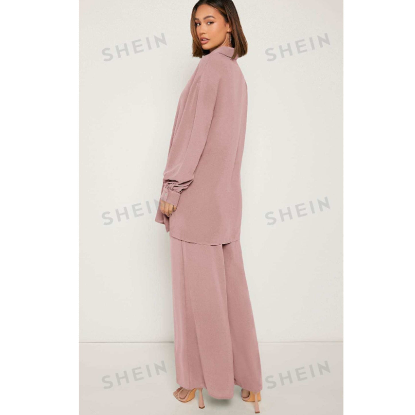 SHEIN Shein Women Sets L / Pink / 40 SHEIN - Shirt & Wide Leg Pants Set