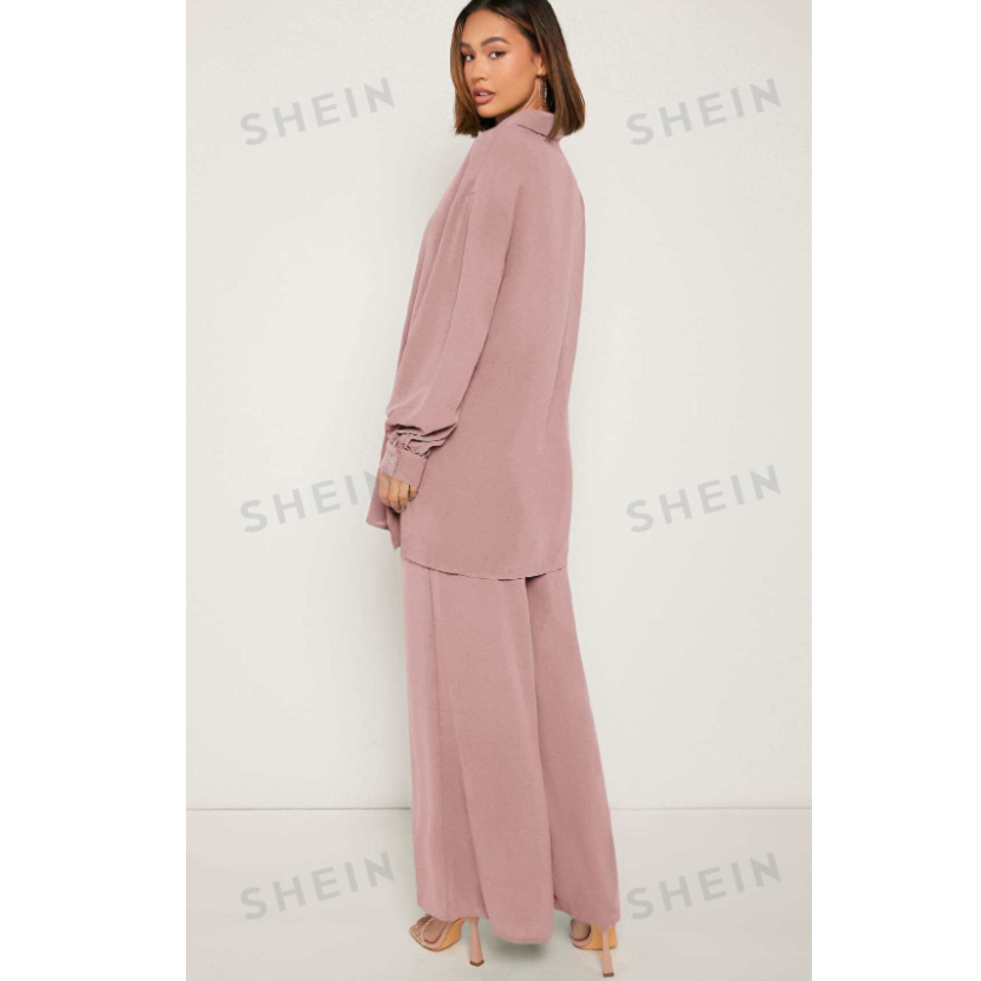 SHEIN Shein Women Sets L / Pink / 40 SHEIN - Shirt & Wide Leg Pants Set