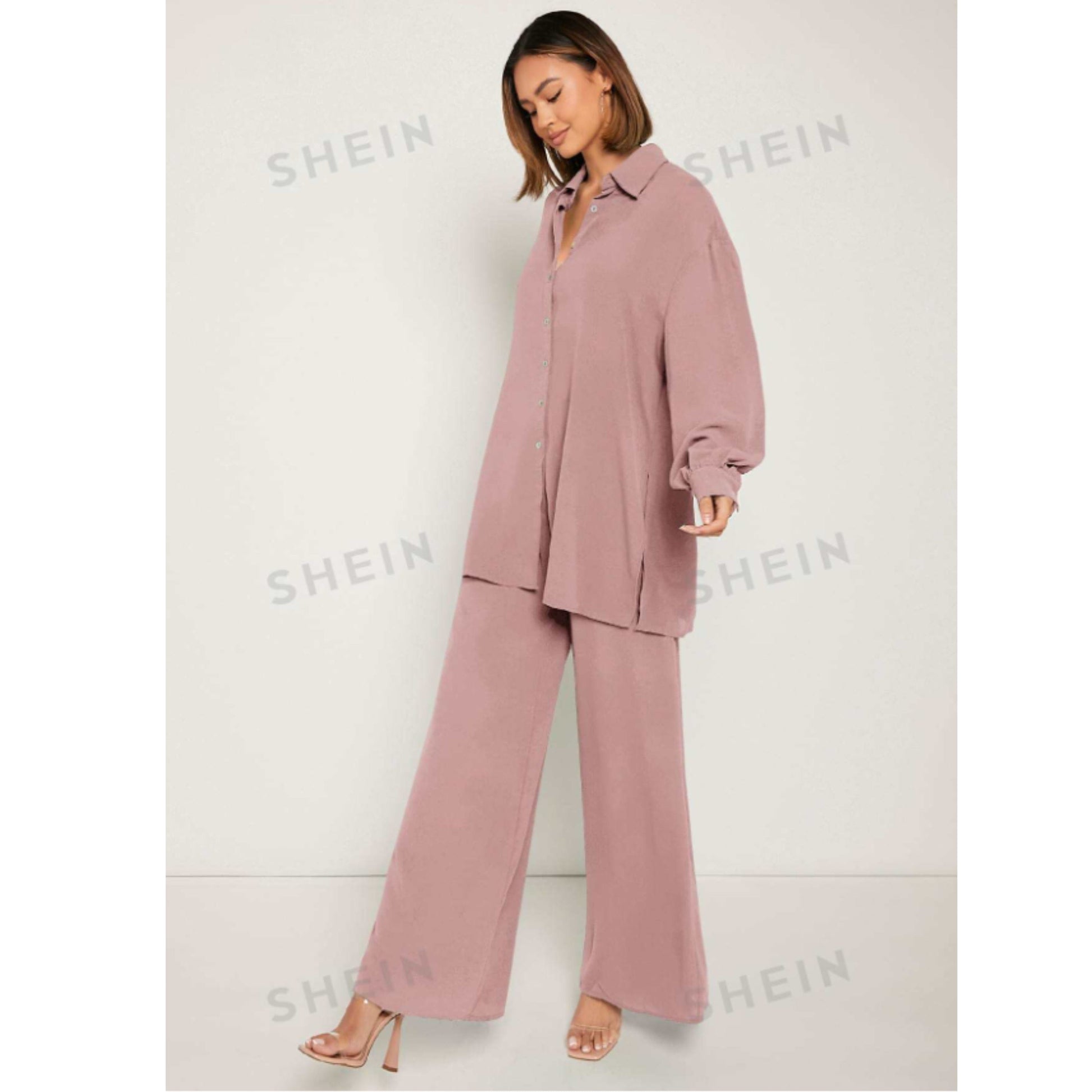 SHEIN Shein Women Sets L / Pink / 40 SHEIN - Shirt & Wide Leg Pants Set