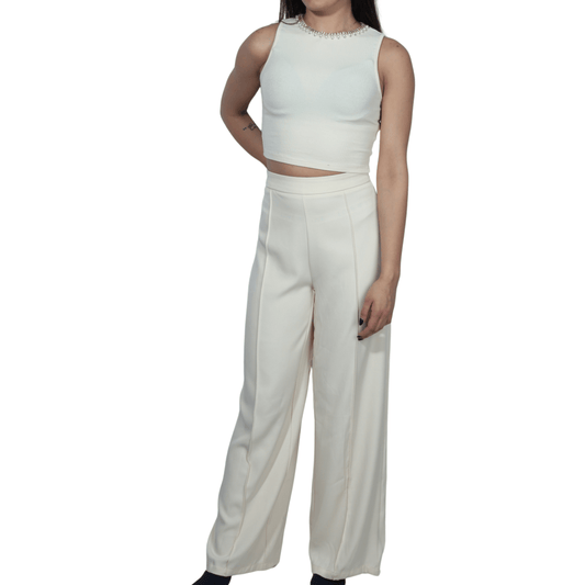 SHEIN Shein Women Sets XS / Off-White / 34 SHEIN - Sparkle collar tank top, pants set