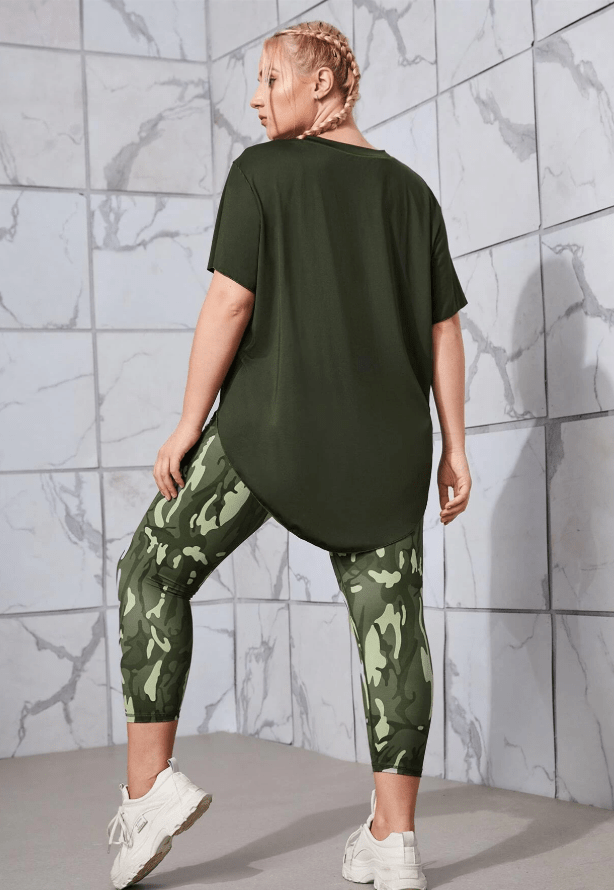 SHEIN Shein Women Sets XL / Green / 32 SHEIN - Sport Studio Plus Breathable High Stretch Sports Tee With Leggings