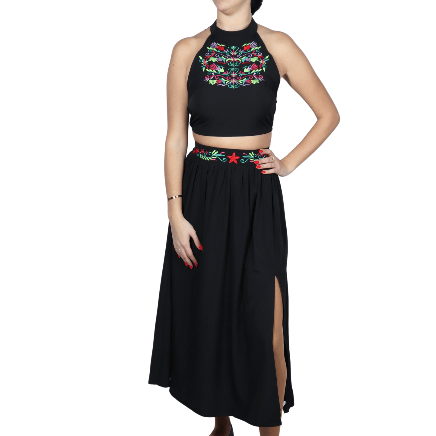 SHEIN Shein Women Sets S / Black / 36 SHEIN - Stitched design top and skirt set