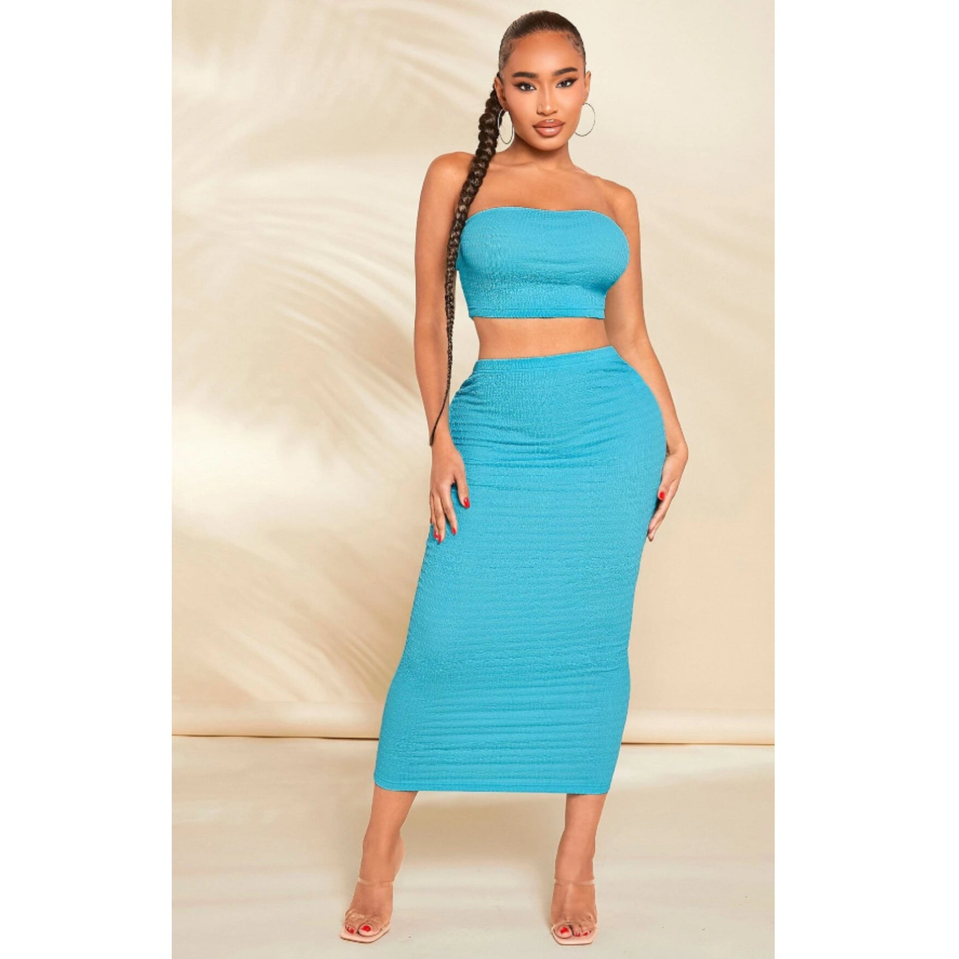 SHEIN Shein Women Sets S / Blue SHEIN - Textured tub top skirt set