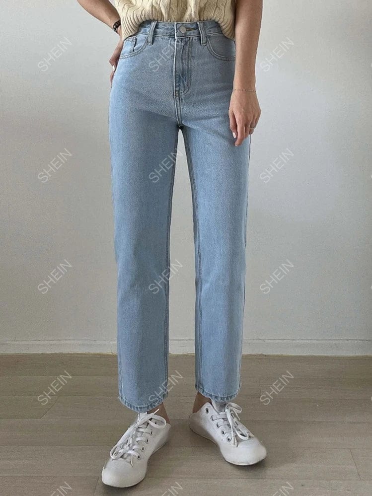 SHEIN Shein Womens Bottoms L / Blue / 30 High Waist Straight Leg Jeans