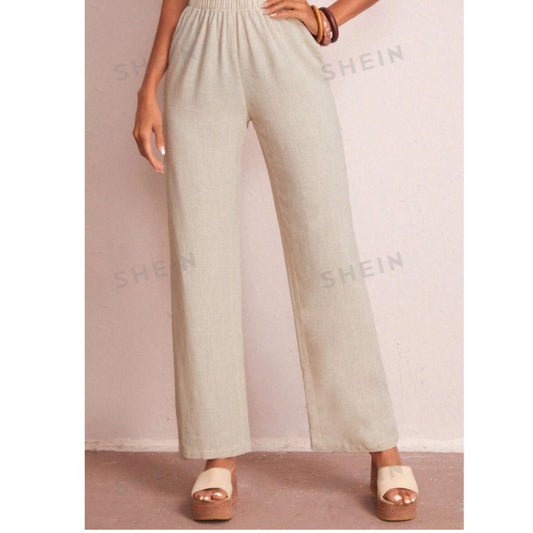 SHEIN Shein Womens Bottoms M / Off-White / 38 SHEIN - Elastic Waist Solid Wide Leg Pants