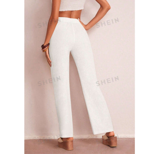 SHEIN Shein Womens Bottoms XL / Off-White / 44 SHEIN - LUNE Solid Elastic Waist Pants