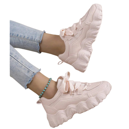 SHEIN Shein Womens Shoes 38 / Pink SHEIN - Chunky Lace Up Sporty Sneakers