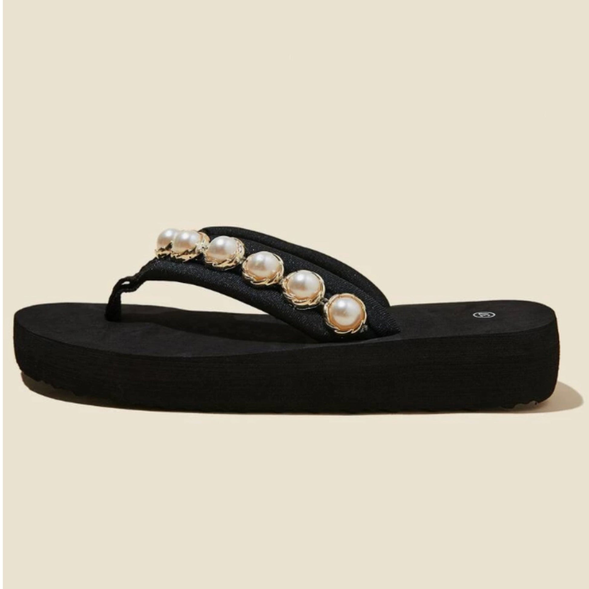 SHEIN Shein Womens Shoes 38 / Black SHEIN - Faux Pearl Decor Slippers