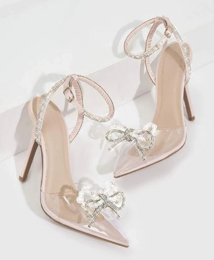 SHEIN Shein Womens Shoes 40 / Transparent SHEIN - Faux Pearl & Rhinestone Decor Stiletto Heel