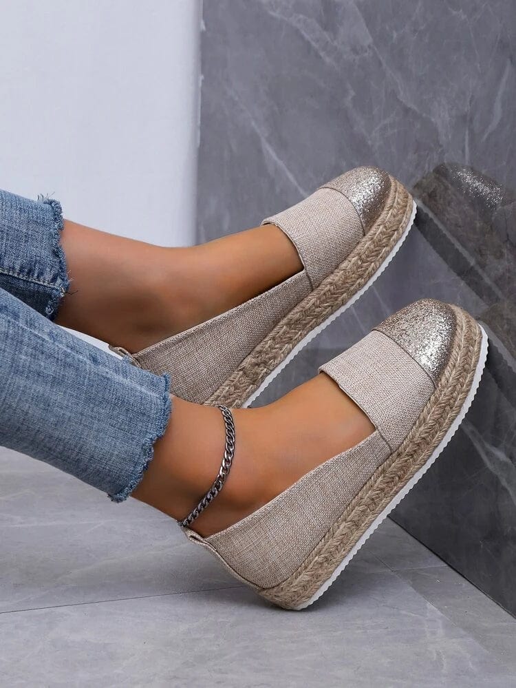 SHEIN Shein Womens Shoes 43 / Beige SHEIN - Glitter Two Tone Espadrille Flats