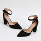 SHEIN Shein Womens Shoes 41 / Black SHEIN - Minimalist Point Toe Chunky Heeled Ankle Strap Pumps, Elegant Black Faux Suede Pumps