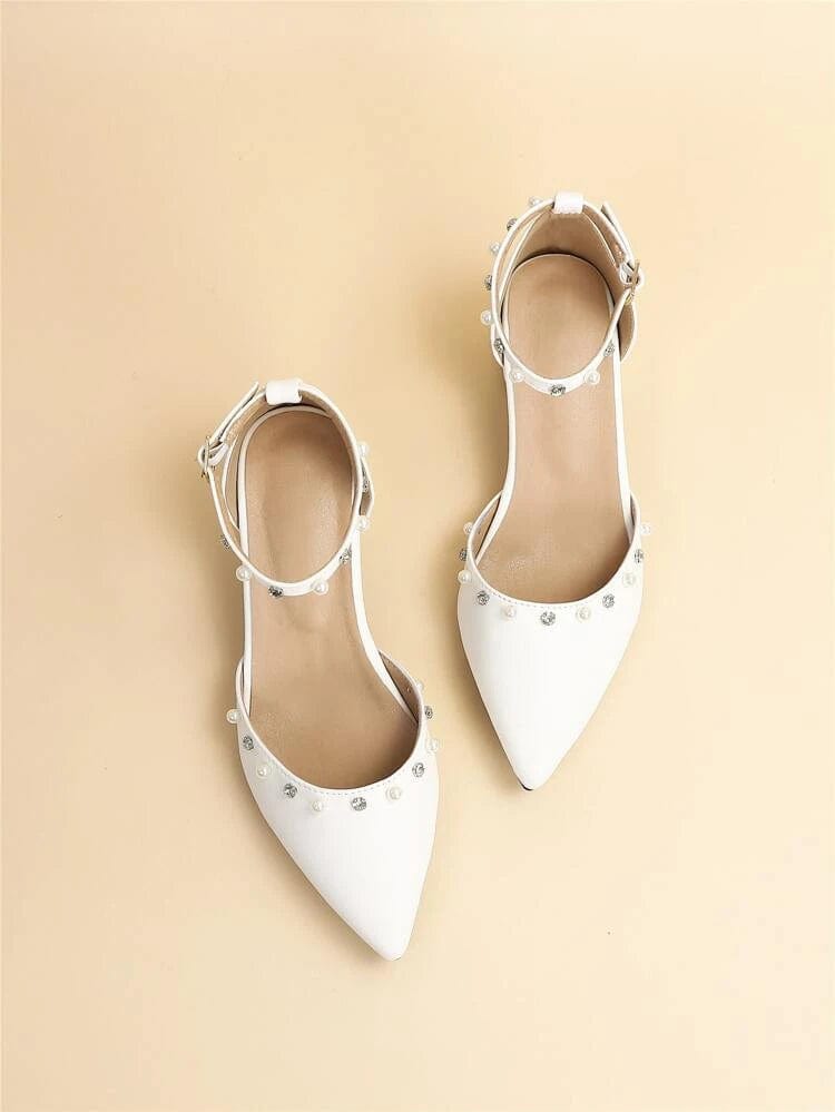 SHEIN Shein Womens Shoes 37 / White SHEIN - Wide Fit Rhinestone & Faux Pearl Heel