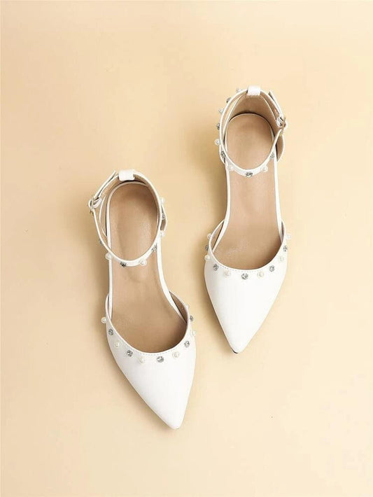 SHEIN Shein Womens Shoes 37 / White SHEIN - Wide Fit Rhinestone & Faux Pearl Heel