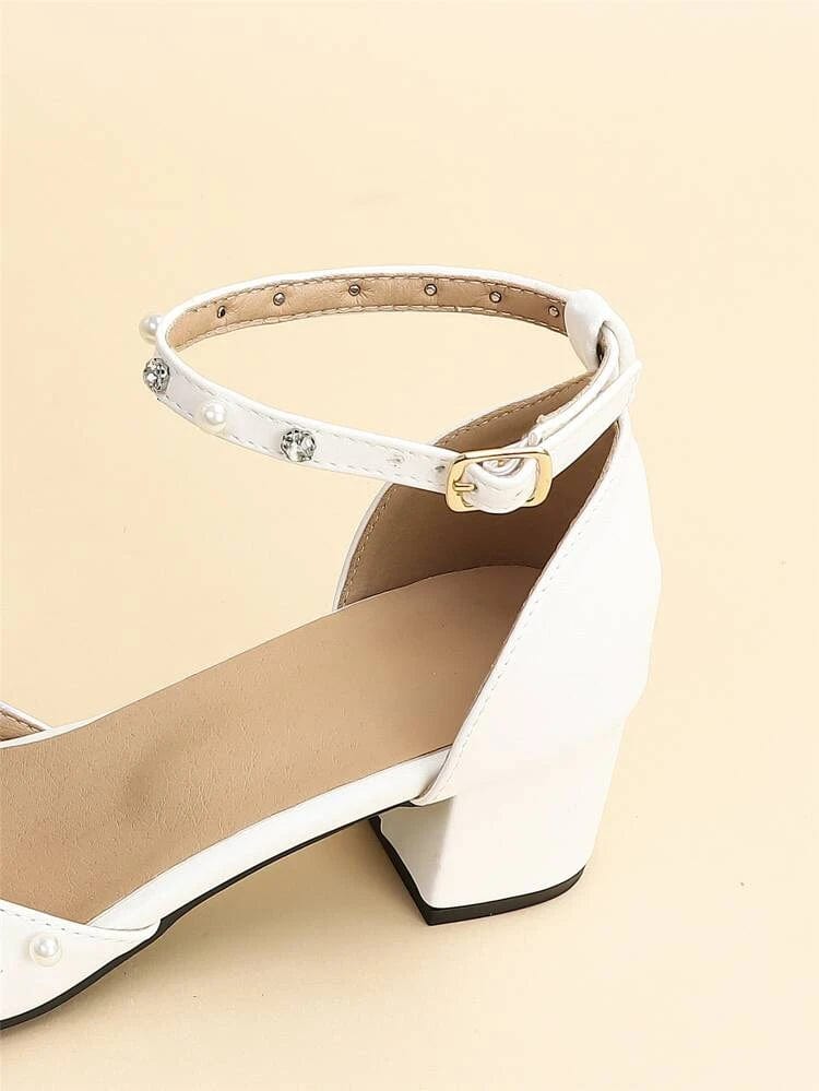 SHEIN Shein Womens Shoes 37 / White SHEIN - Wide Fit Rhinestone & Faux Pearl Heel