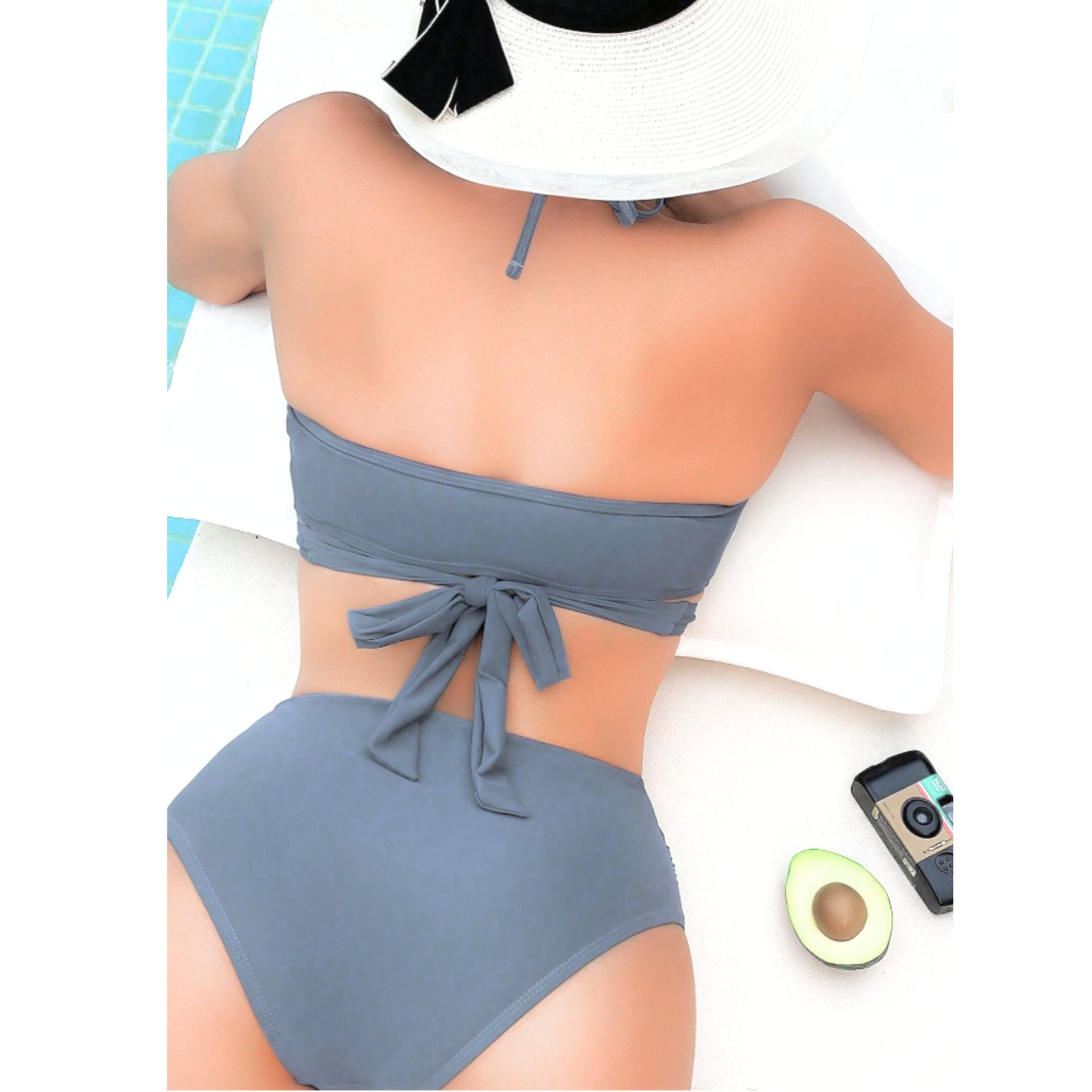 SHEIN Shein Womens Swimwear M / Blue SHEIN - Halter High Waisted Bikini Set