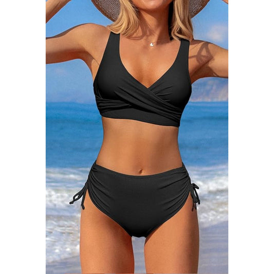 SHEIN Shein Womens Swimwear XL / Black SHEIN - High Waisted Swimsuits Criss Cross Drawstring Side Bikini