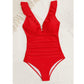 SHEIN Shein Womens Swimwear M / Red SHEIN - Ruffle Trim Cut Out Tie Back Ruched One Piece Swimsuit