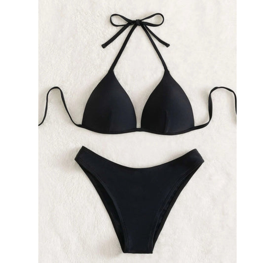 SHEIN Shein Womens Swimwear M / Black SHEIN - Solid Bikini Set Push Up Bra & Bikini Bottom