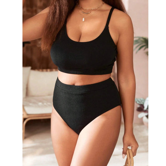 SHEIN Shein Womens Swimwear XXXXL / Black SHEIN -  Solid High Waisted Bikini Set