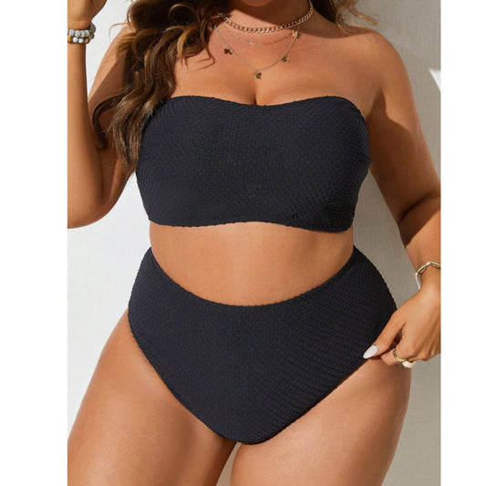 SHEIN Shein Womens Swimwear XXXL / Black SHEIN - Solid textured Bandeau Bikini