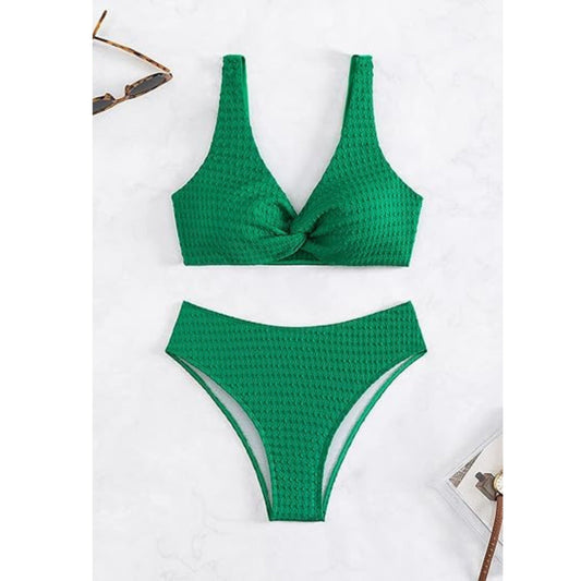 SHEIN Shein Womens Swimwear S / Green SHEIN - Textured Scoop Neck Swimsuit