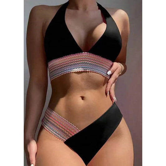 SHEIN Shein Womens Swimwear L / Black SHEIN - Tummy Control Two Piece Color Block Bathing Suit