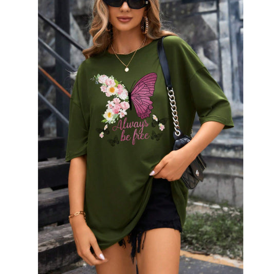 SHEIN Shein Womens Tops L / Green SHEIN - Butterfly graphic print t-shirt