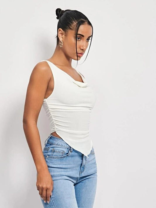 SHEIN Shein Womens Tops L / White SHEIN - Draped Collar Ruched Hanky Hem Tank Top