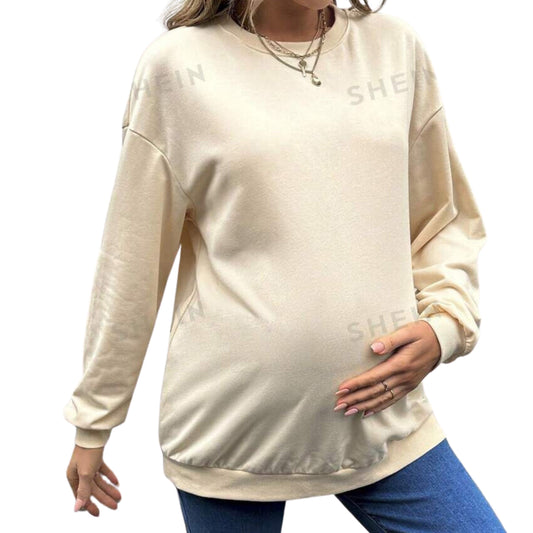 SHEIN Shein Womens Tops L / Beige SHEIN - Pregnant Long Sleeve Sweatshirt