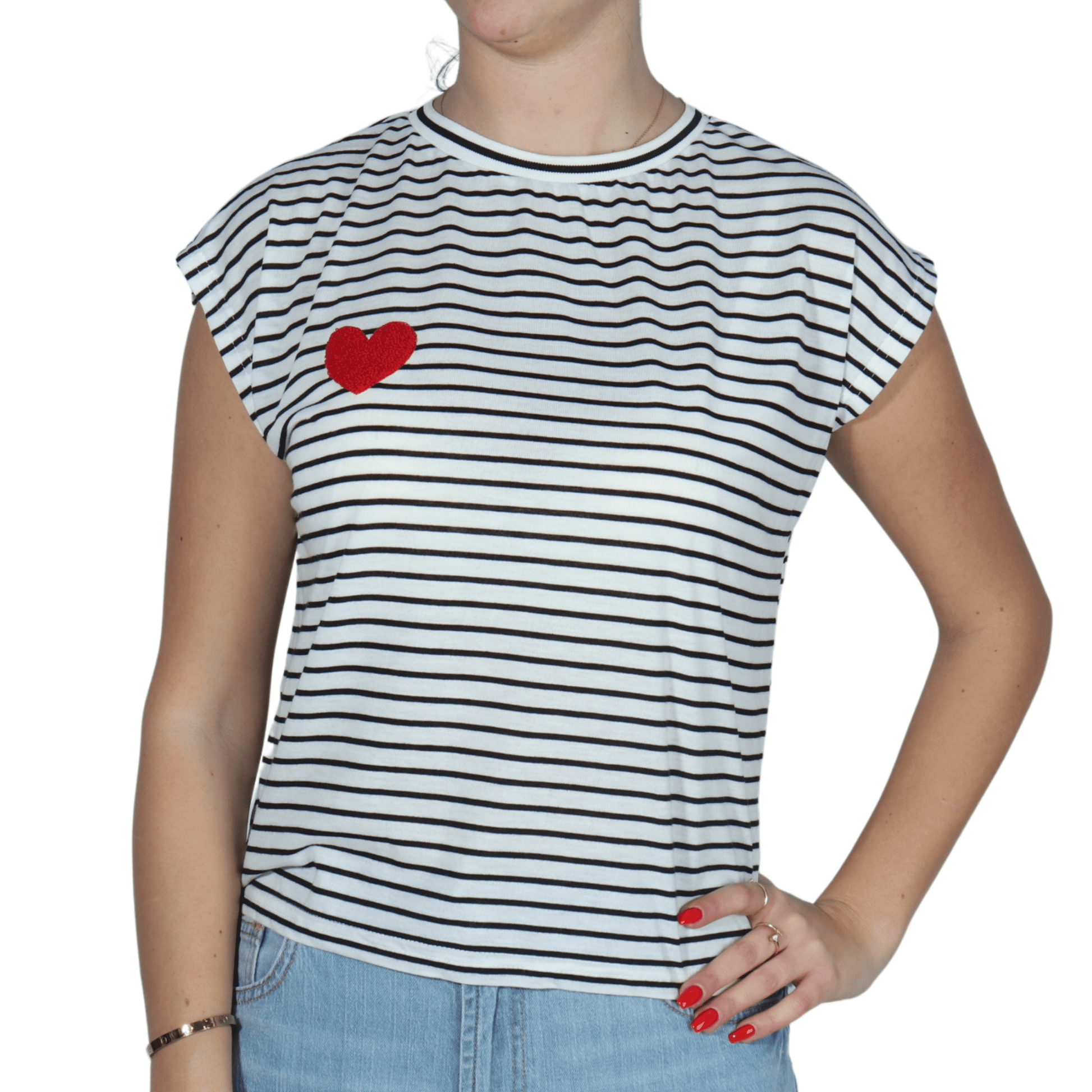 SHEIN Shein Womens Tops S / Multi-Color SHEIN - Stripped t-shirt with heart decoration