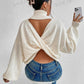 SHEIN Shein Womens Tops S / Off-White SHEIN - Turtleneck Twist Back Bishop Sleeve Sweater