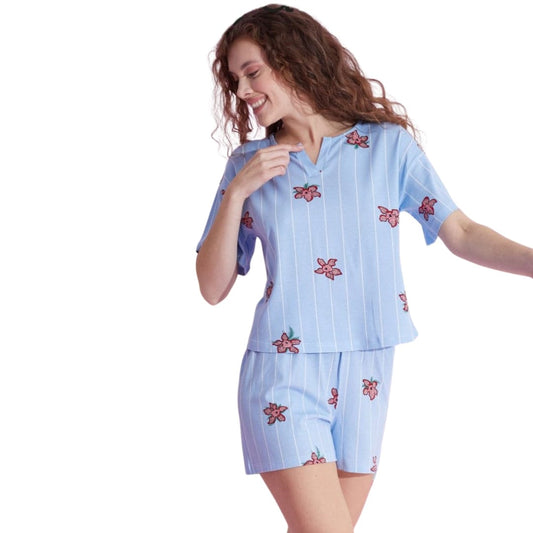 SIYAH INCI Womens Pajama L / Blue SIYAH INCI - All Over Floral Print Pajama Set