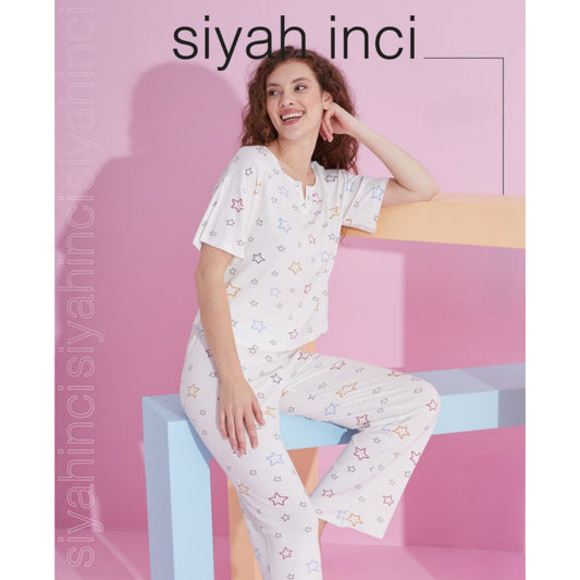SIYAH INCI Womens Pajama XL / White SIYAH INCI -  Short-Sleeve Top & Pants Pajama Set