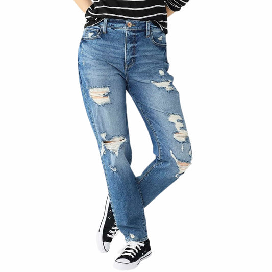 SO Womens Bottoms L / Blue SO - High-Rise Curvy Mom Destructed Jeans