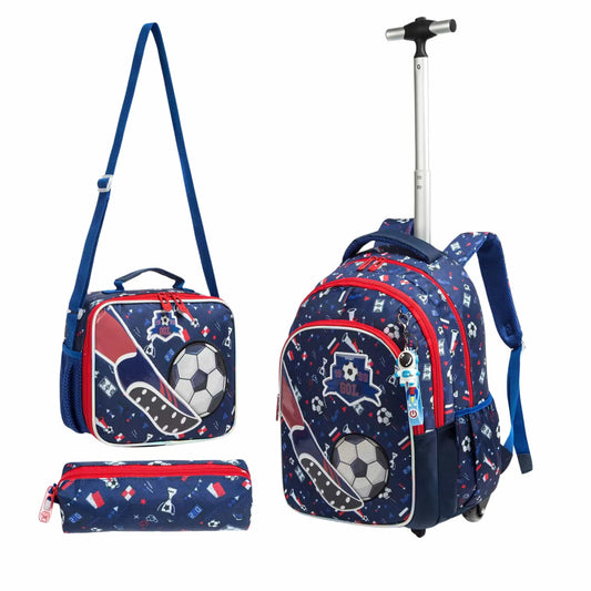 SPACE TRAVEL School Bags Multi-Color SPACE TRAVEL -  Football Print Rolling School Backpack