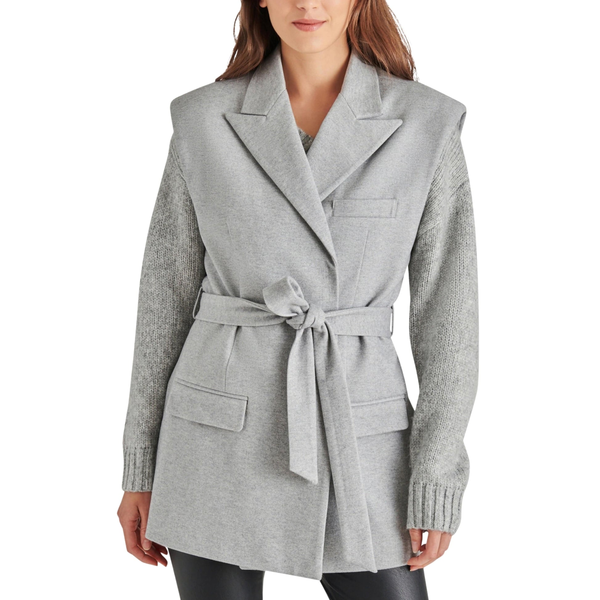 STEVE MADDEN Womens Jackets L / Grey STEVE MADDEN -  Viviana Tie-Waist Blazer Vest