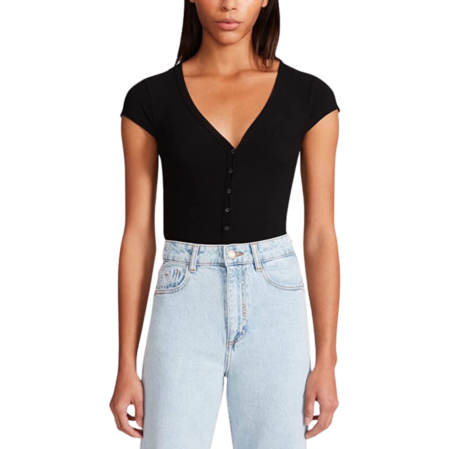 STEVE MADDEN Womens Tops S / Black STEVE MADDEN - Sleek It to Me Henley Bodysuit