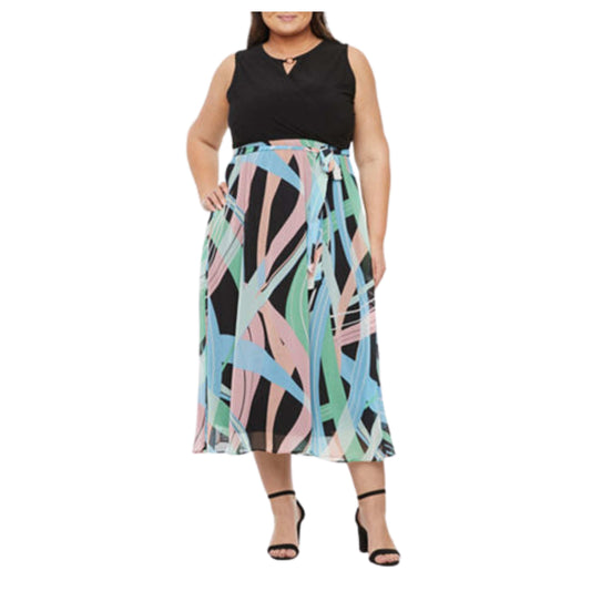 STUDIO ONE Womens Dress XXL / Multi-Color STUDIO ONE -  Plus Sleeveless Abstract Fit + Flare Dress