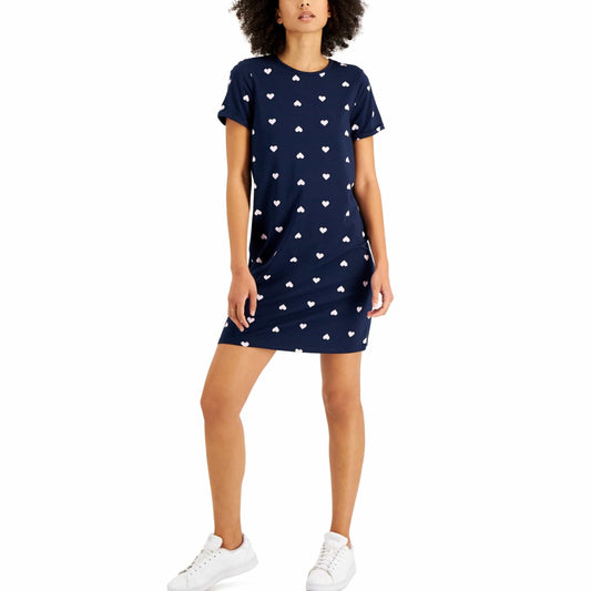 STYLE & CO. Womens Dress XS / Navy STYLE & CO. - Heart-Print T-Shirt Dress