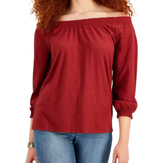 STYLE & CO. Womens Tops Petite XS / Brown STYLE & CO. - Off-the-Shoulder Textured Top