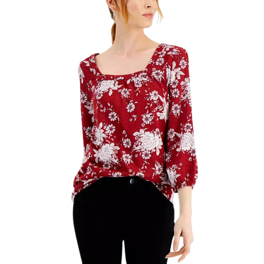 STYLE & CO. Womens Tops M / Red STYLE & CO. -  Printed Square-Neck Knit Top