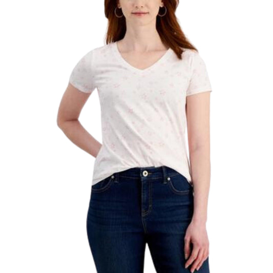 STYLE & CO Womens Tops XS / White STYLE & CO - Printed V-Neck T-Shirt