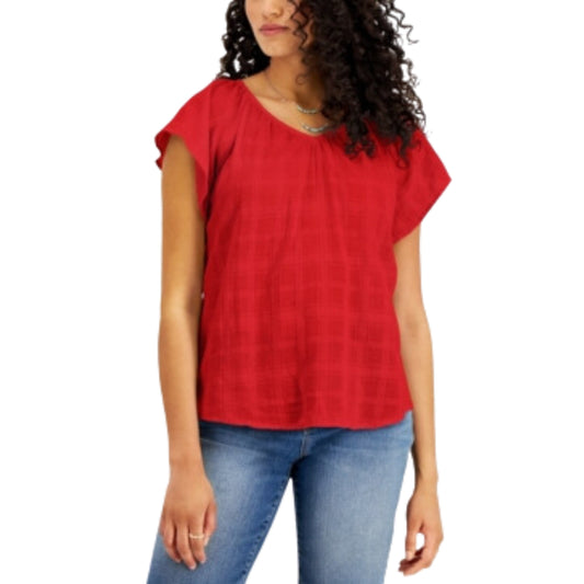 STYLE & CO. Womens Tops XL / Red STYLE & CO. - Solid Flutter-Sleeve V-Neck Top