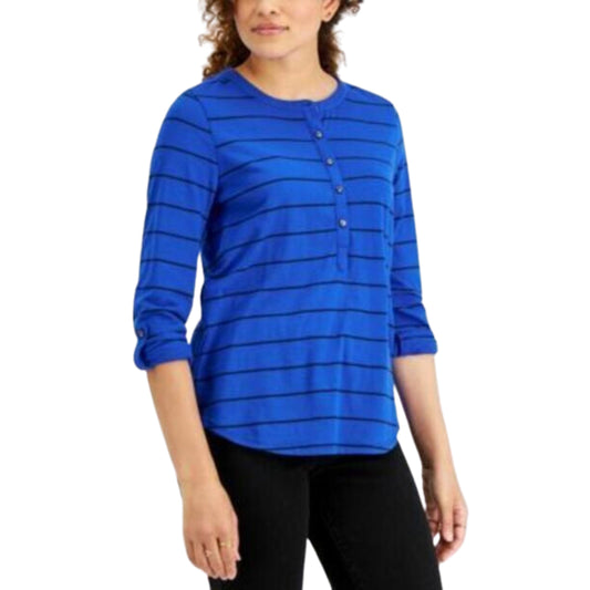 STYLE & CO. Womens Tops XS / Blue STYLE & CO - Striped Henley T-Shirt