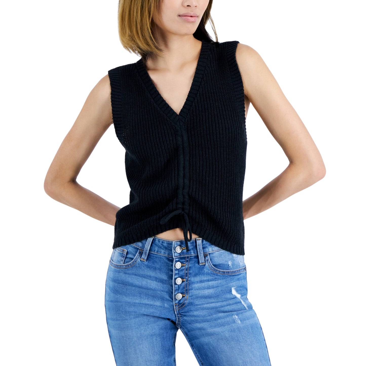 SUGAR MOON Womens Tops XS / Black SUGAR MOON - Ruched Sweater Vest