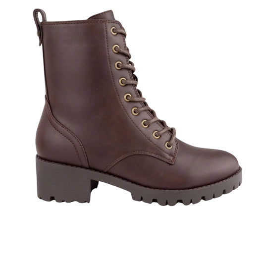 SUGAR Womens Shoes 38.5 / Brown SUGAR - Block Heel Zip-up Combat Boots