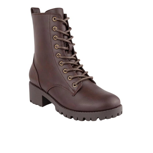 SUGAR Womens Shoes 38.5 / Brown SUGAR - Block Heel Zip-up Combat Boots