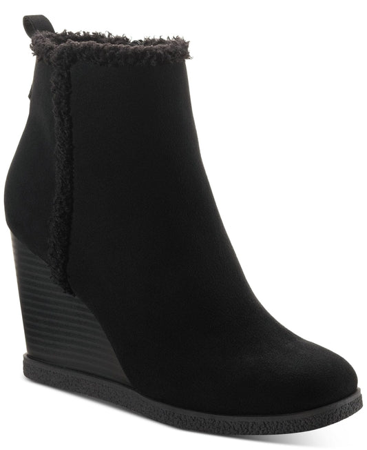 SUN+STONE Womens Shoes 41 / Black SUN+STONE - Camillia Faux Suede Ankle Heels Wedge Boots