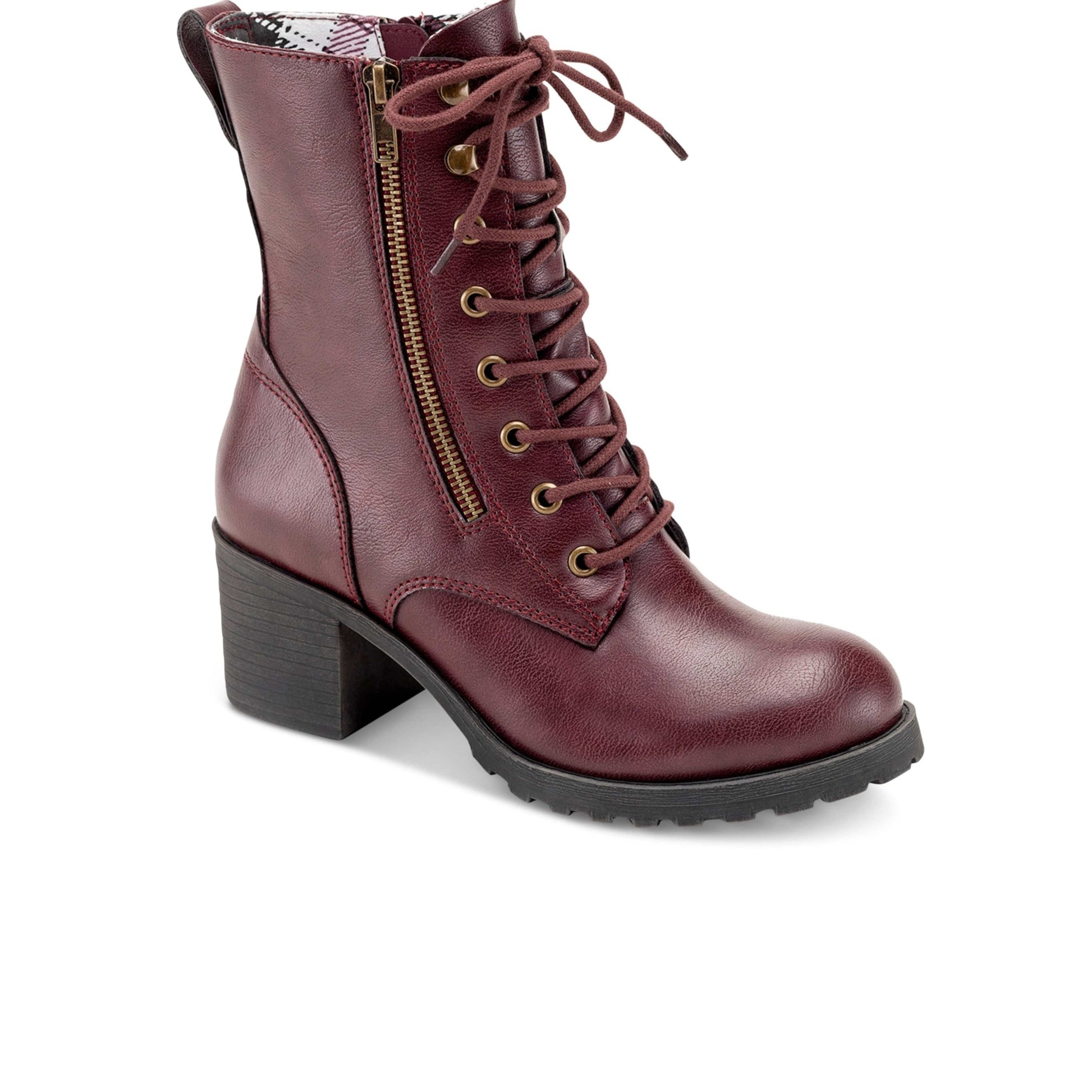 SUN+STONE Womens Shoes 39.5 / Burgundy SUN+STONE -  Faux Leather Lace-up Boot